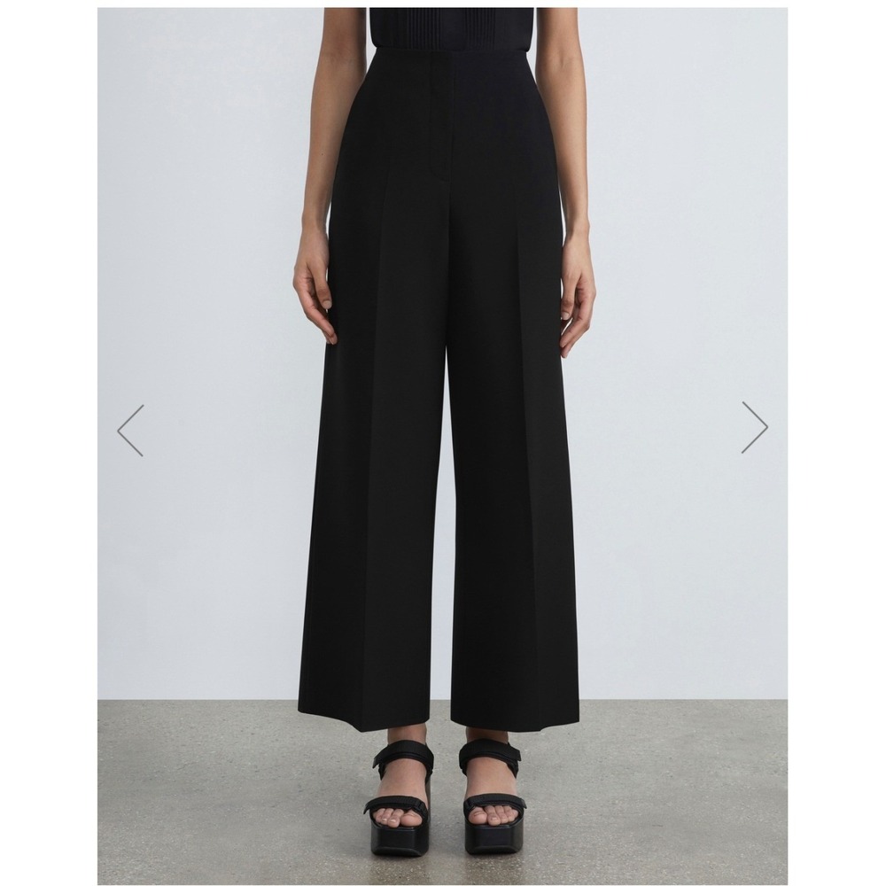 Lafayette 148 New York Navy‎ Wide Leg Side Slit Cropped Trousers Pants Size 2